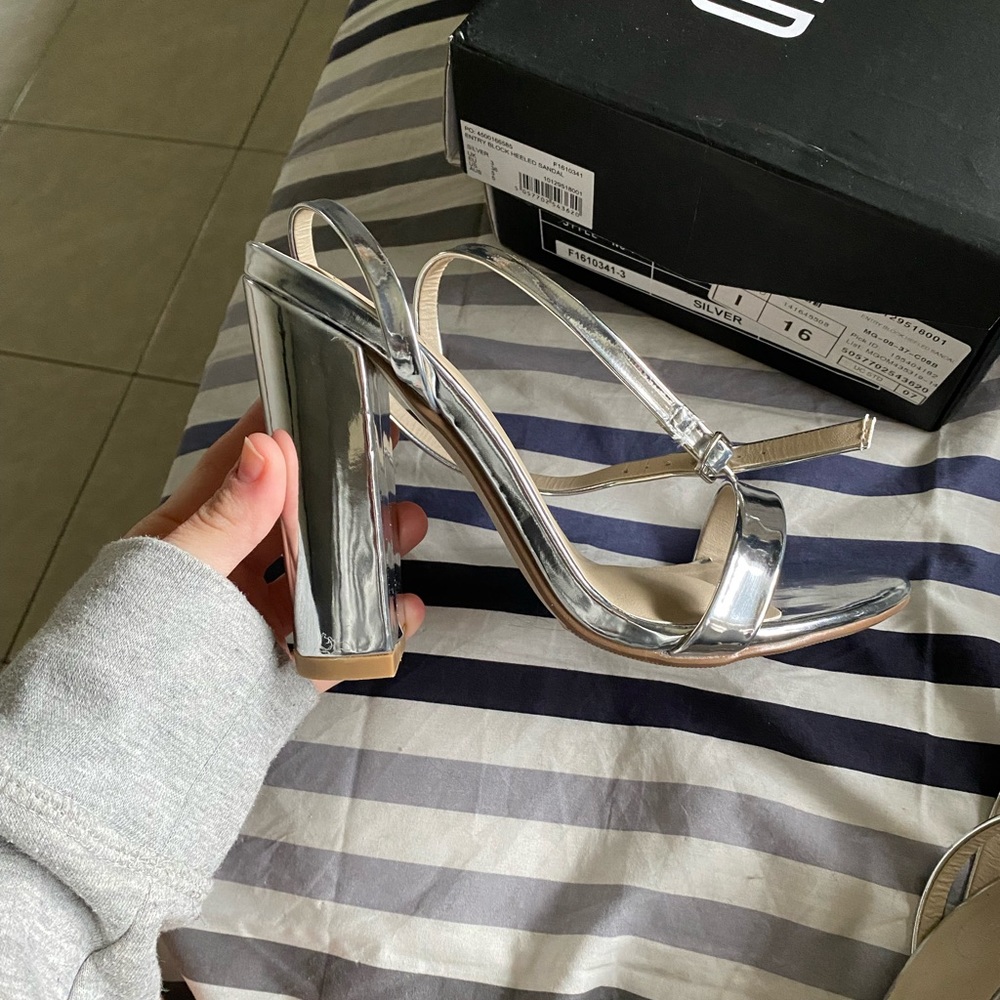 Silver Missguided strappy block heels
